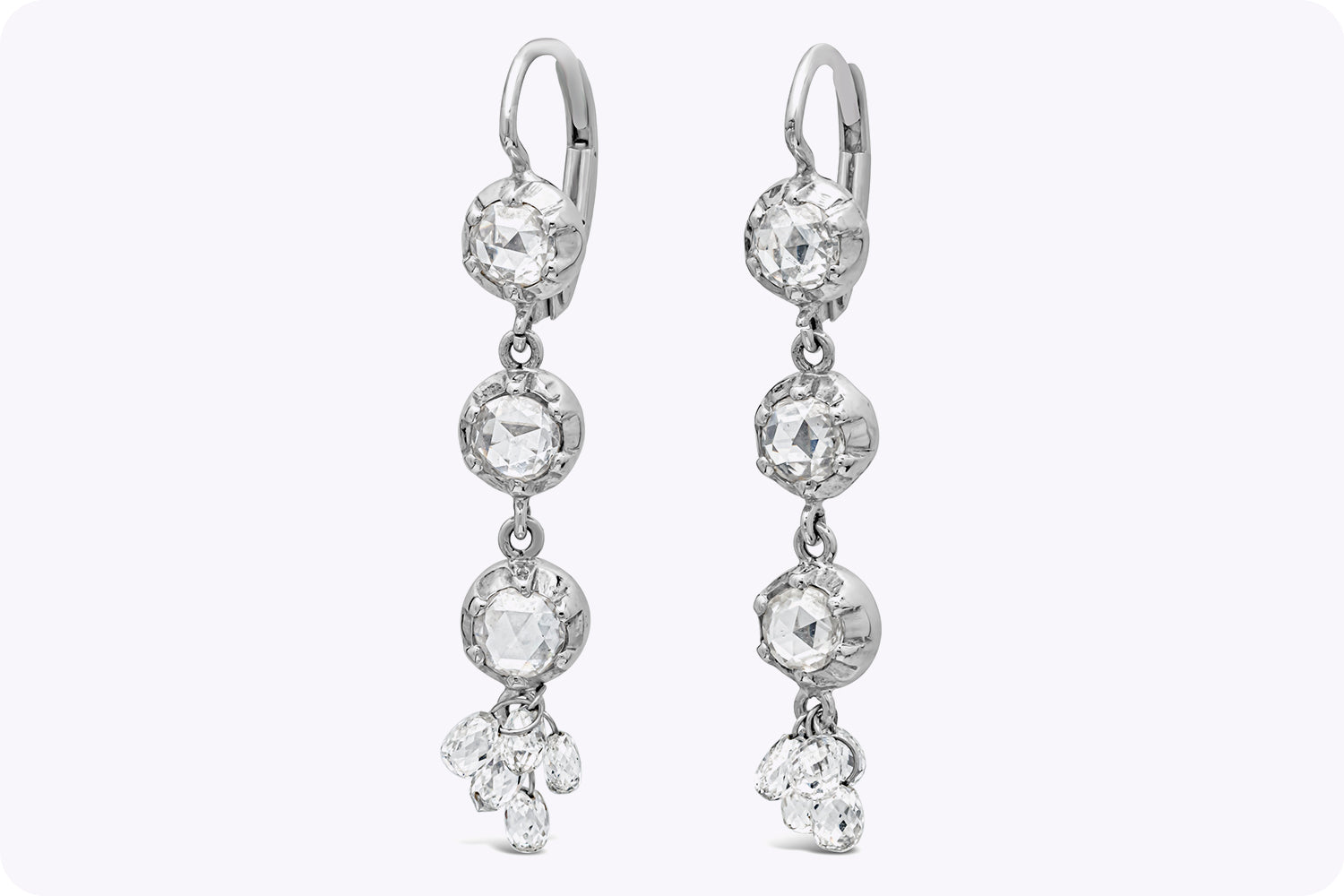 2.00 Carats Total Mixed Cut Diamond Fashion Drop Earrings in 14K White Gold