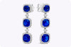 6.72 Carats Total Cushion Cut Sapphire with Diamond Drop Earrings in 18K White Gold