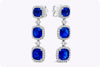 6.72 Carats Total Cushion Cut Sapphire with Diamond Drop Earrings in White Gold