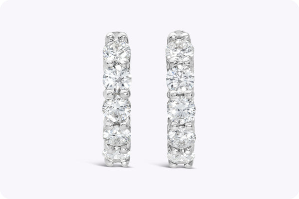 1.04 Carats Total Round Brilliant Cut Diamond Huggie Earrings in White Gold