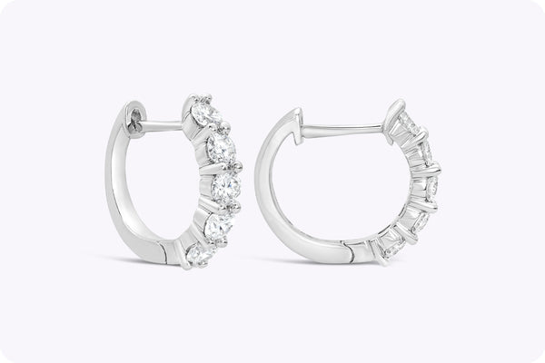 1.04 Carats Total Round Brilliant Cut Diamond Huggie Earrings in White Gold