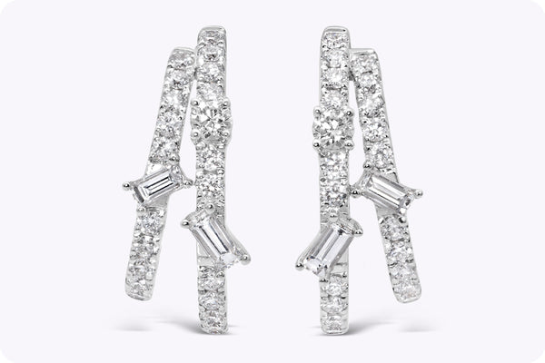 1.14 Carats Total Mixed-Cut Diamond Huggie Earrings in White Gold