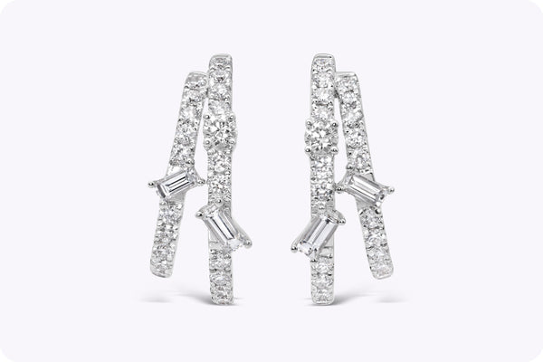 1.14 Carats Total Mixed-Cut Diamond Huggie Earrings in White Gold