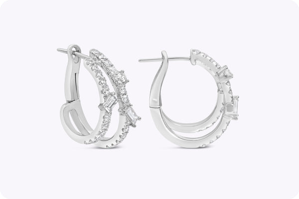 1.14 Carats Total Mixed-Cut Diamond Huggie Earrings in White Gold