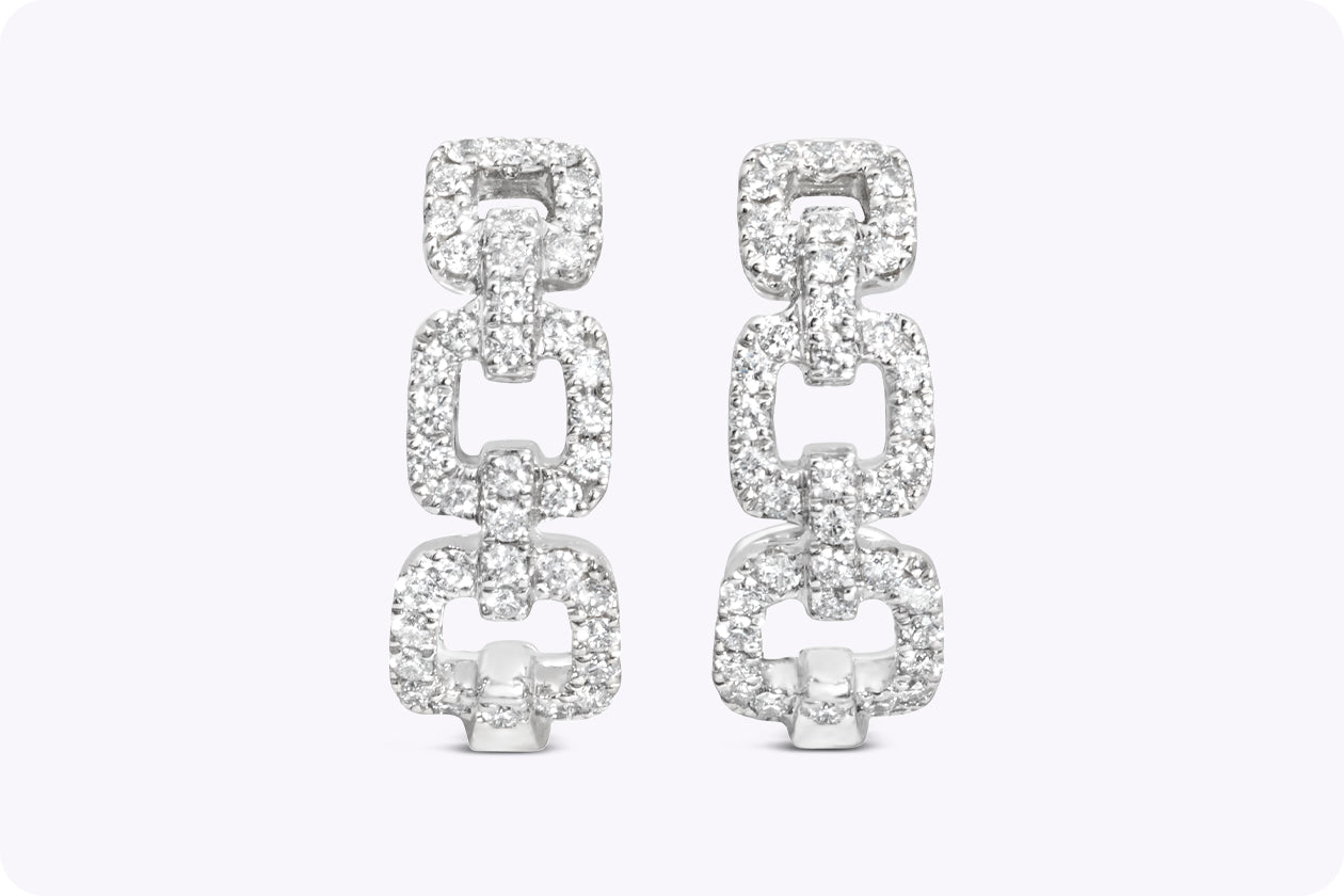 0.36 Carat Total Round Brilliant Cut Diamond Open-Work Earrings in White Gold