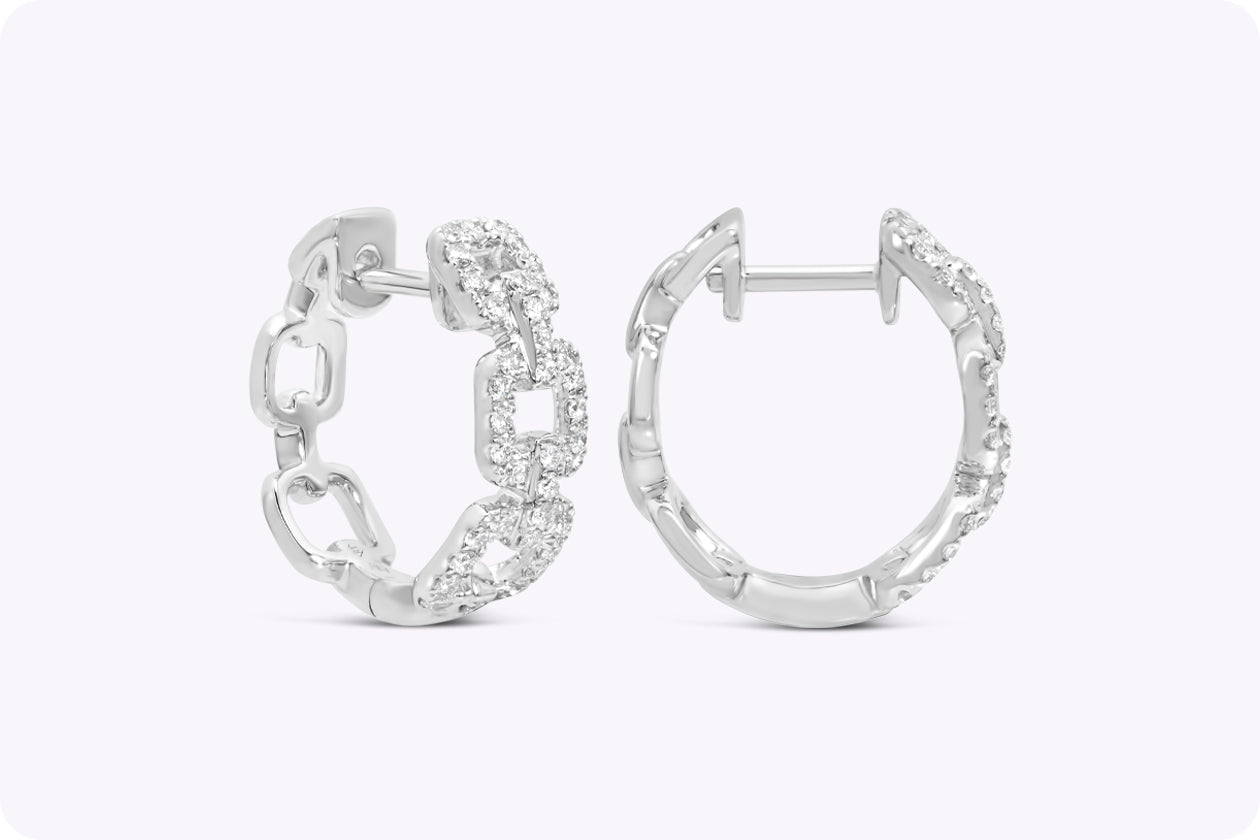 0.36 Carat Total Round Brilliant Cut Diamond Open-Work Earrings in White Gold