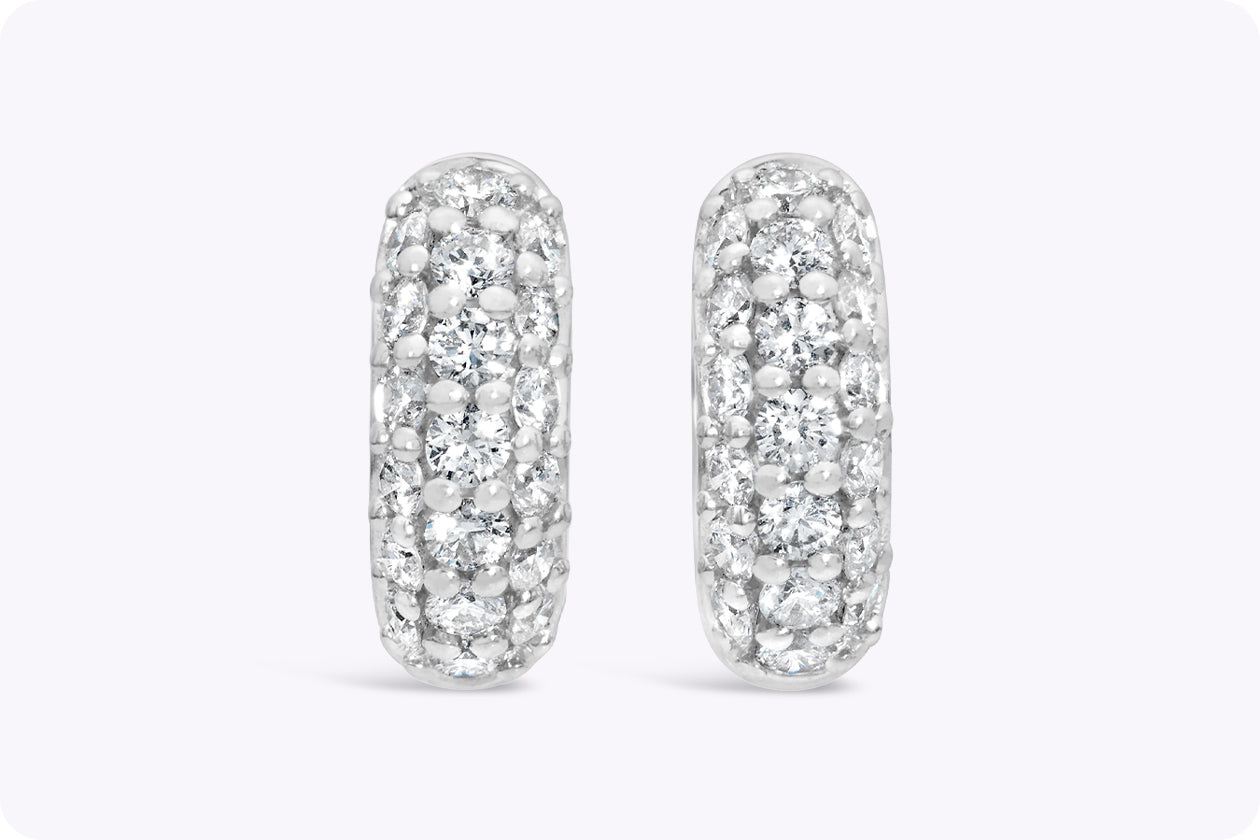 0.62 Carat Total Round Brilliant Cut Diamond Huggie Earrings in White Gold