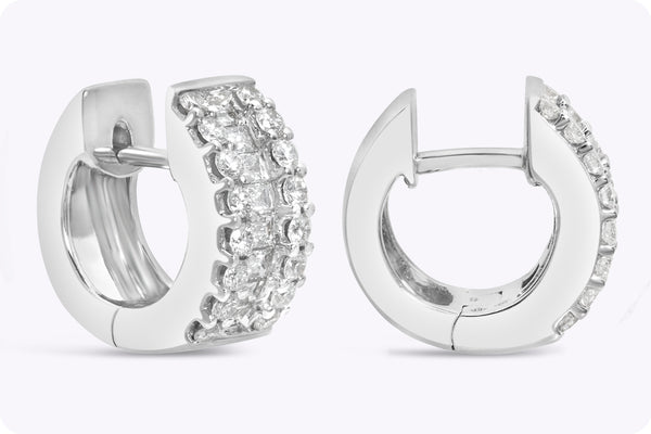 0.72 Carat Total Baguette & Round Cut Diamond Huggie Earrings in White Gold