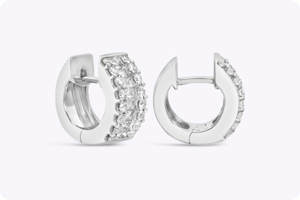 0.72 Carat Total Baguette & Round Cut Diamond Huggie Earrings in White Gold