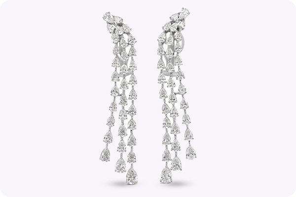 7.02 Carats Total Pear Shape Diamond Triple-Row Drop Earrings in White Gold