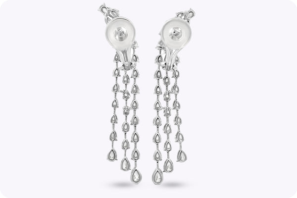 7.02 Carats Total Pear Shape Diamond Triple-Row Drop Earrings in White Gold