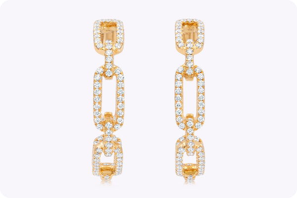 1.19 Carats Total Round Brilliant Cut Diamond Hoop Earrings in Yellow Gold