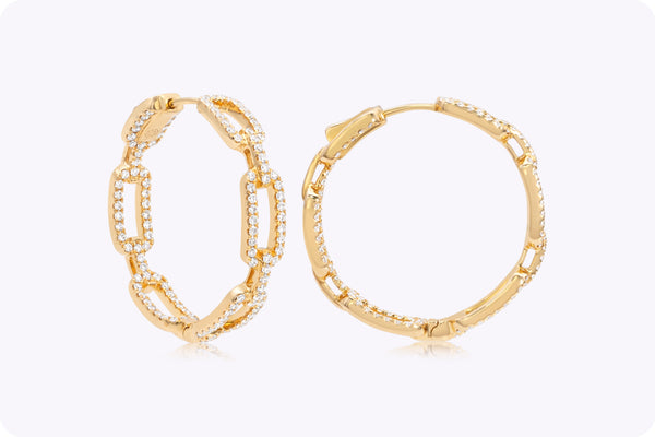 1.19 Carats Total Round Brilliant Cut Diamond Hoop Earrings in Yellow Gold