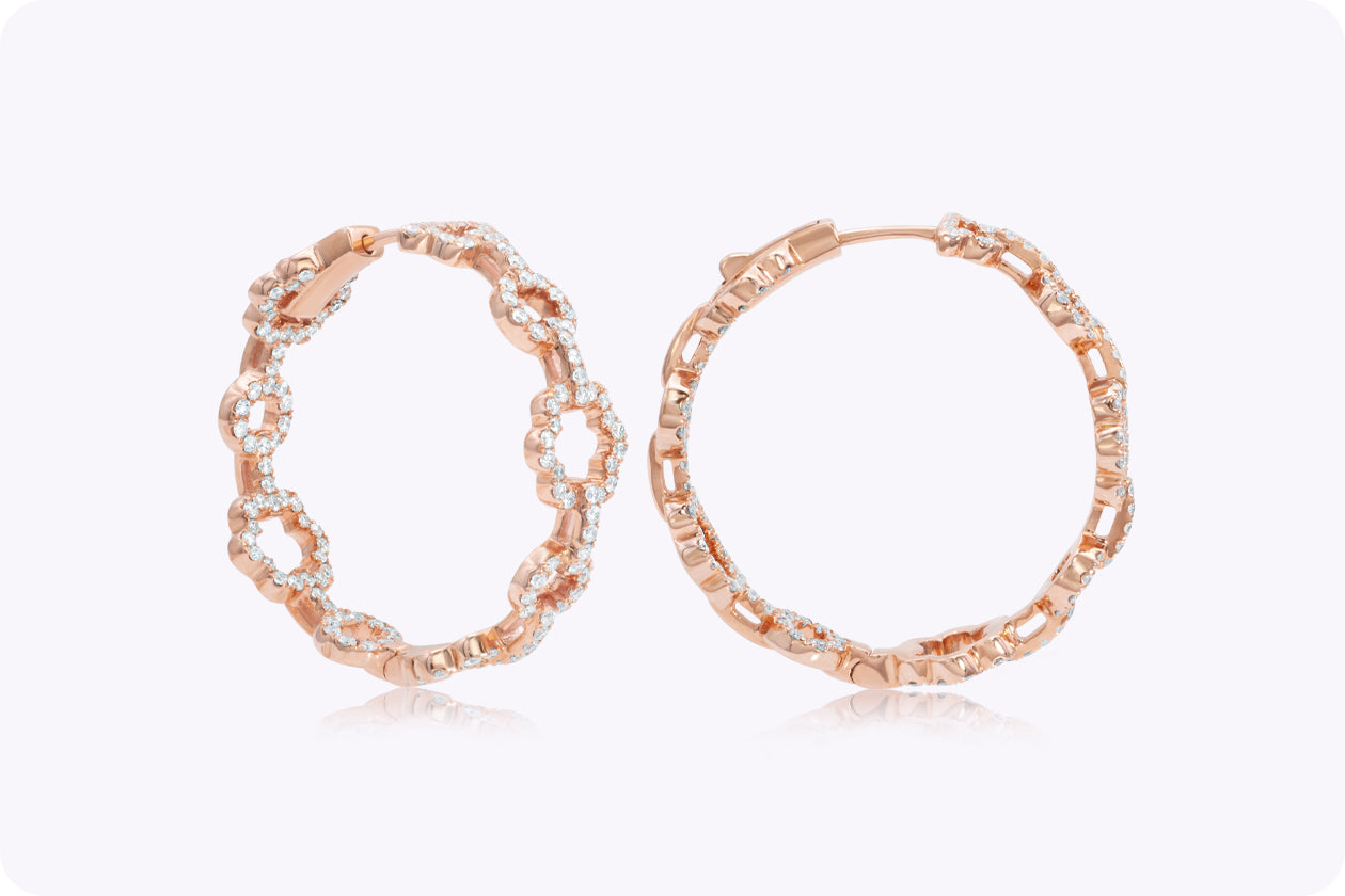 1.24 Carat Total Round Cut Diamond Hoop Earrings in Rose Gold