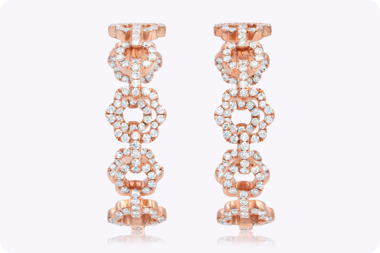 1.24 Carat Total Round Cut Diamond Hoop Earrings in Rose Gold