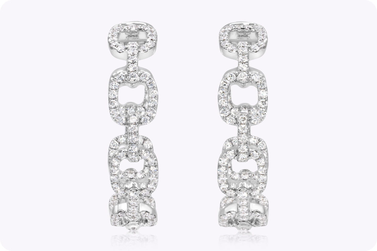 1.20 Carat Total Round Cut Diamond Hoop Earrings in White Gold