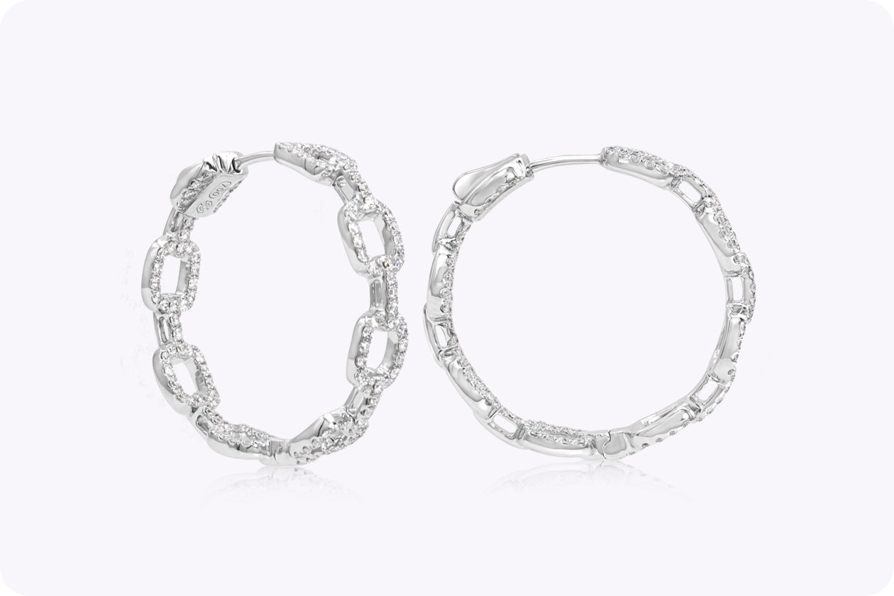 1.20 Carat Total Round Cut Diamond Hoop Earrings in White Gold