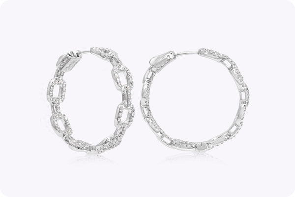 1.20 Carat Total Round Cut Diamond Hoop Earrings in White Gold