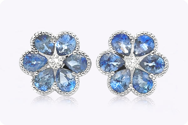 Floral Diamond Stud Earrings in White Gold