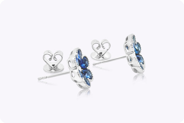 3.04 Carats Total Pear Shape Sapphire & Diamond Floral Stud Earrings in White Gold