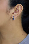 1.48 Carats Total Mixed-Cut Sapphire & Diamond Halo Drop Stud Earrings in White Gold