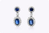 1.48 Carats Total Mixed-Cut Sapphire & Diamond Halo Drop Stud Earrings in White Gold