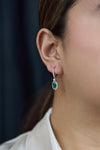 1.95 Carats Oval Cut Emerald & Diamond Halo Dangle Earrings in White Gold