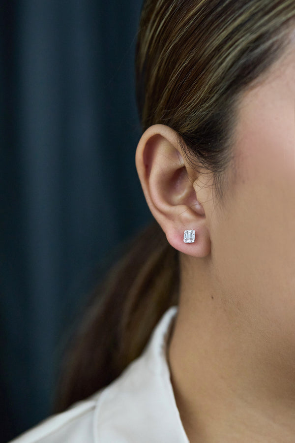 Baguette & Round Diamond Illusion Studs | Roman Malakov