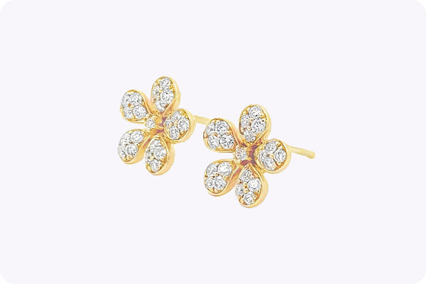 Diamond Floral Stud Earrings in Yellow Gold