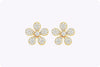 1.23 Carats Total Round Cut Diamond Floral Stud Earrings in Yellow Gold