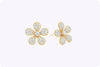 Total Round Cut Diamond Floral Stud Earrings in Yellow Gold