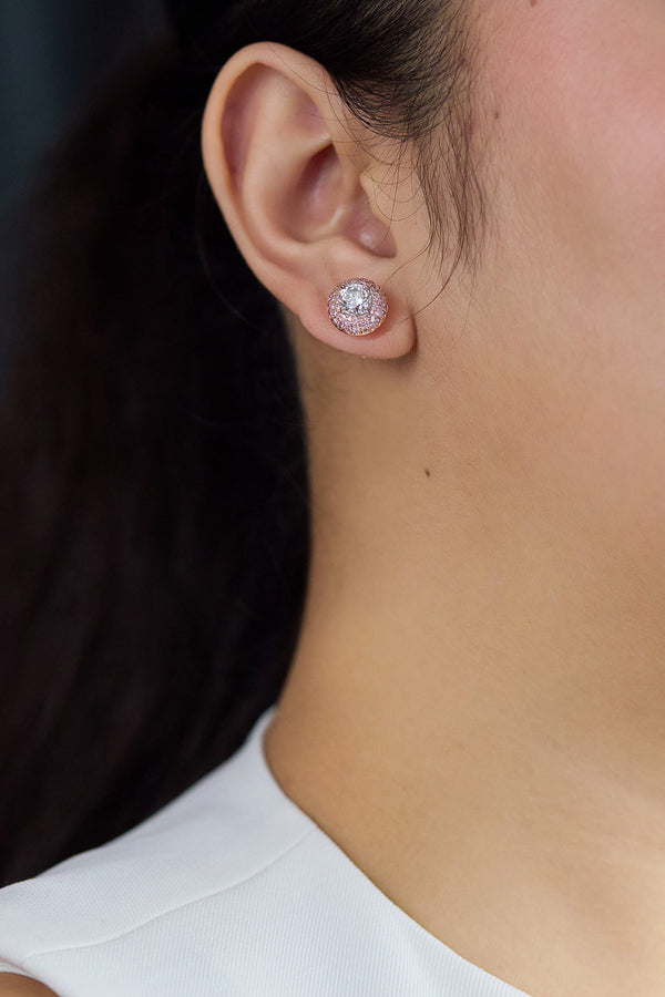 GIA Certified 2.03 Carats Round Brilliant Cut Diamond Stud Earrings in Platinum & Rose Gold