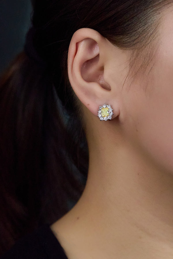  Yellow Diamond Halo Earrings in Yellow Gold & Platinum