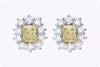 1.02 Carats Total Radiant Cut Yellow Diamond Halo Earrings in Yellow Gold & Platinum
