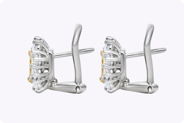 1.02 Carats Radiant Cut Yellow Diamond Halo Earrings