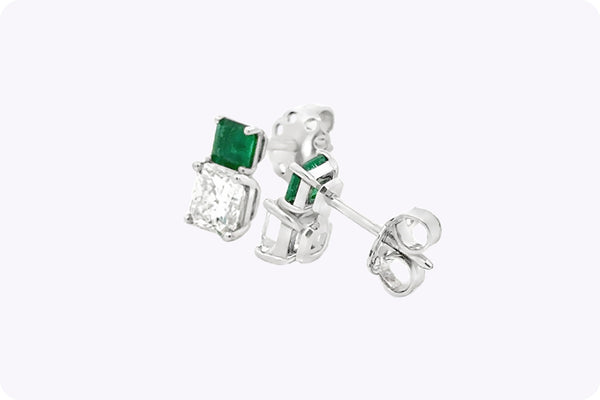 2.02 Carats Radiant Cut Diamond & Emerald Earrings
