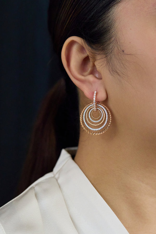 Elegant 1.42 carat round diamond five-row hoop earrings