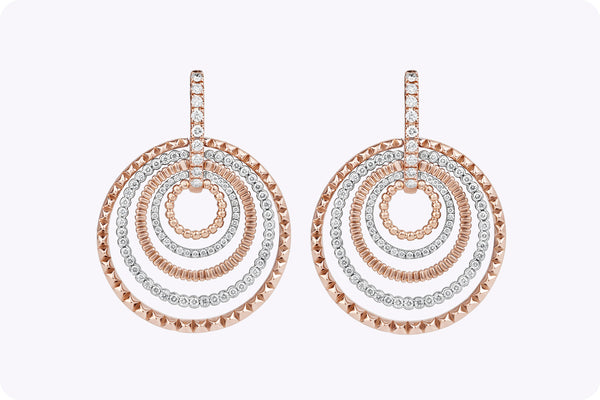 1.42 Carats Total Round Cut Diamond Five-Row Hoop Earrings in Two-Tone Gold
