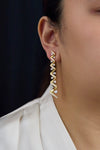 3.52 Carats Total Round Cut Diamond Zigzag Drop Earrings in Yellow Gold