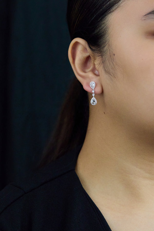 1.87 Carats Total Pear Shape Rose Cut Diamond Dangle Earrings in White Gold