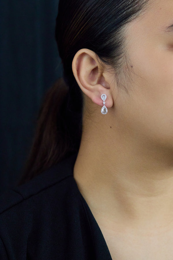 1.42 Carats Total Pear Shape Rose Cut Diamond Dangle Earrings in White Gold
