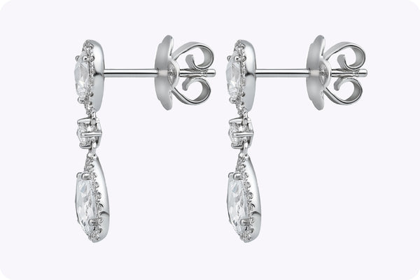 1.42 Carats Total Pear Shape Rose Cut Diamond Dangle Earrings in White Gold