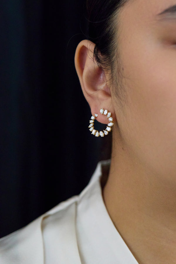 3.01 Carats Total Mixed-Cut Diamond Fashion Earrings in Yellow Gold