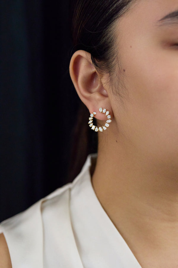 3.01 Carats Total Mixed-Cut Diamond Fashion Earrings in Yellow Gold