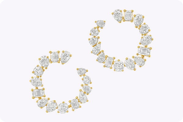 3.01 Carats Total Mixed-Cut Diamond Fashion Earrings in Yellow Gold