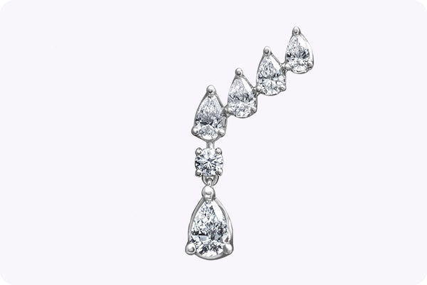 1.49 Carats Total Pear & Round Cut Diamond Crawler Earrings in White Gold