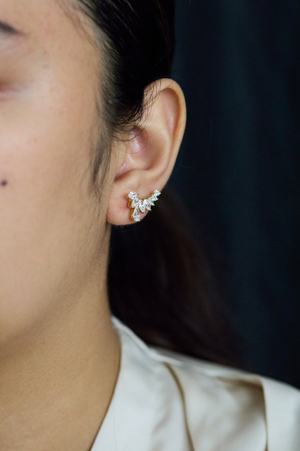 2.96 Carats Total Marquise & Pear Shape Diamond Climber Earrings in Yellow Gold