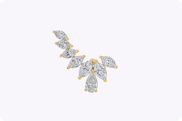 2.96 Carats Total Marquise & Pear Shape Diamond Climber Earrings in Yellow Gold