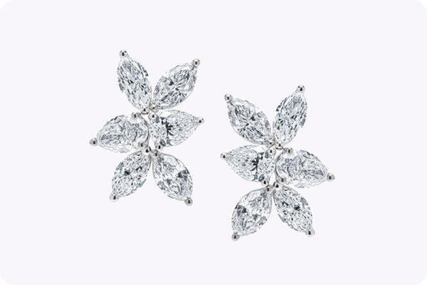 4.71 Carats Total Marquise & Pear Shape Diamond Earrings in White Gold