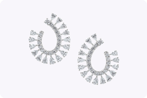 1.77 Carats Total Round & Pear Shape Diamond Earrings in White Gold